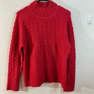 Calvin Klein Red Cable Knit Turtleneck Sweater Women Medium Old Money Preppy
